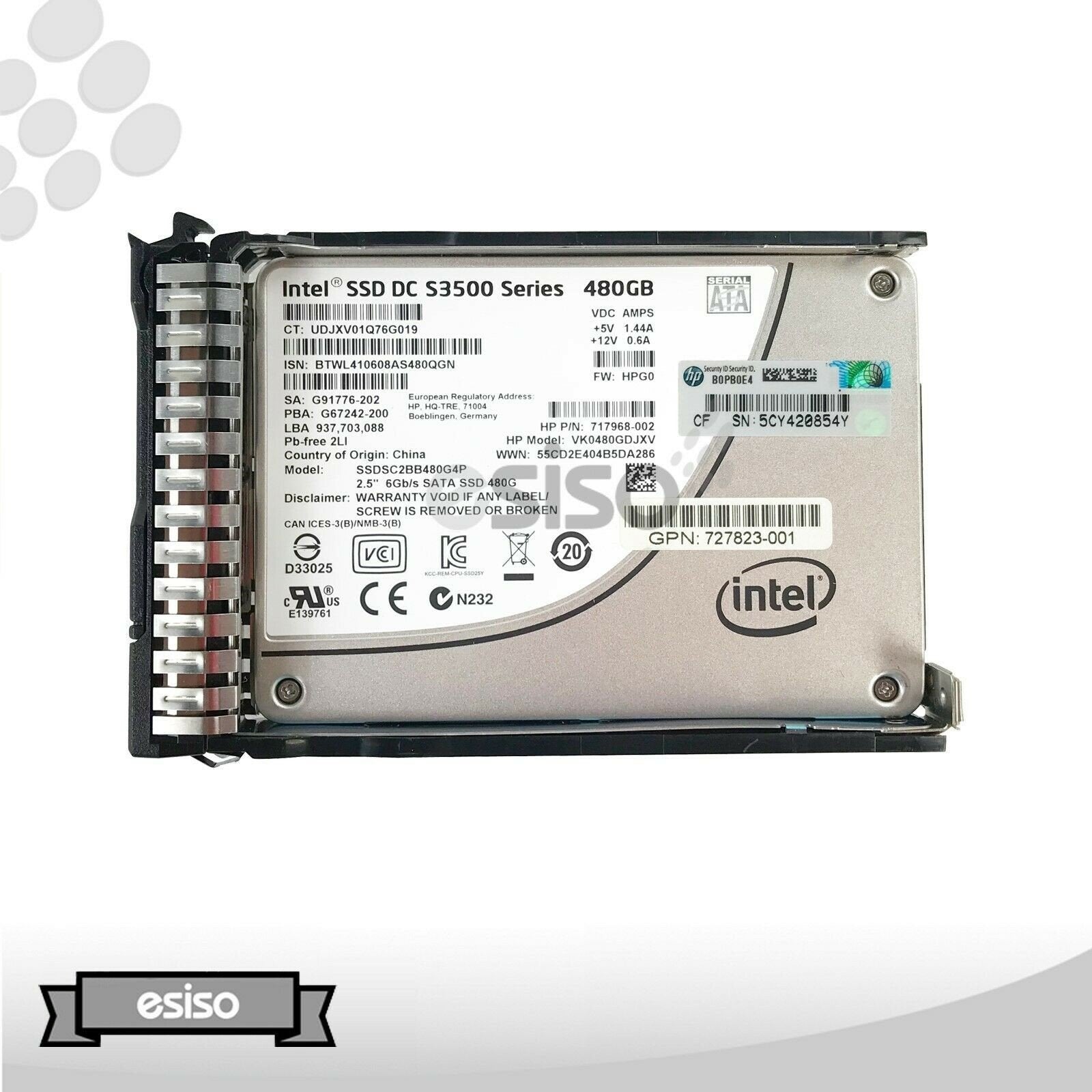 718138-001 717971-B21 SSDSC2BB480G4P S3500 HPE 480GB 6G 2.5" SATA MLC SC EV SSD