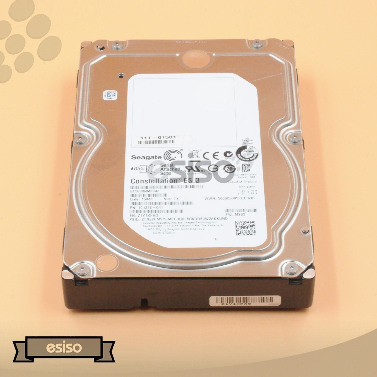 ST3000NM0043 SEAGATE CONSTELLATION ES.3 3TB 7.2K 6G LFF 3.5" SAS HARD DRIVE