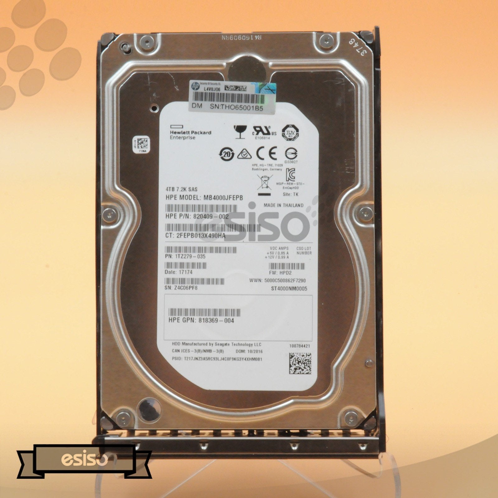 834134-001 833928-B21 ST4000NM0005 HPE 4TB 7.2K 12G LFF 3.5" SAS LPC HARD DRIVE