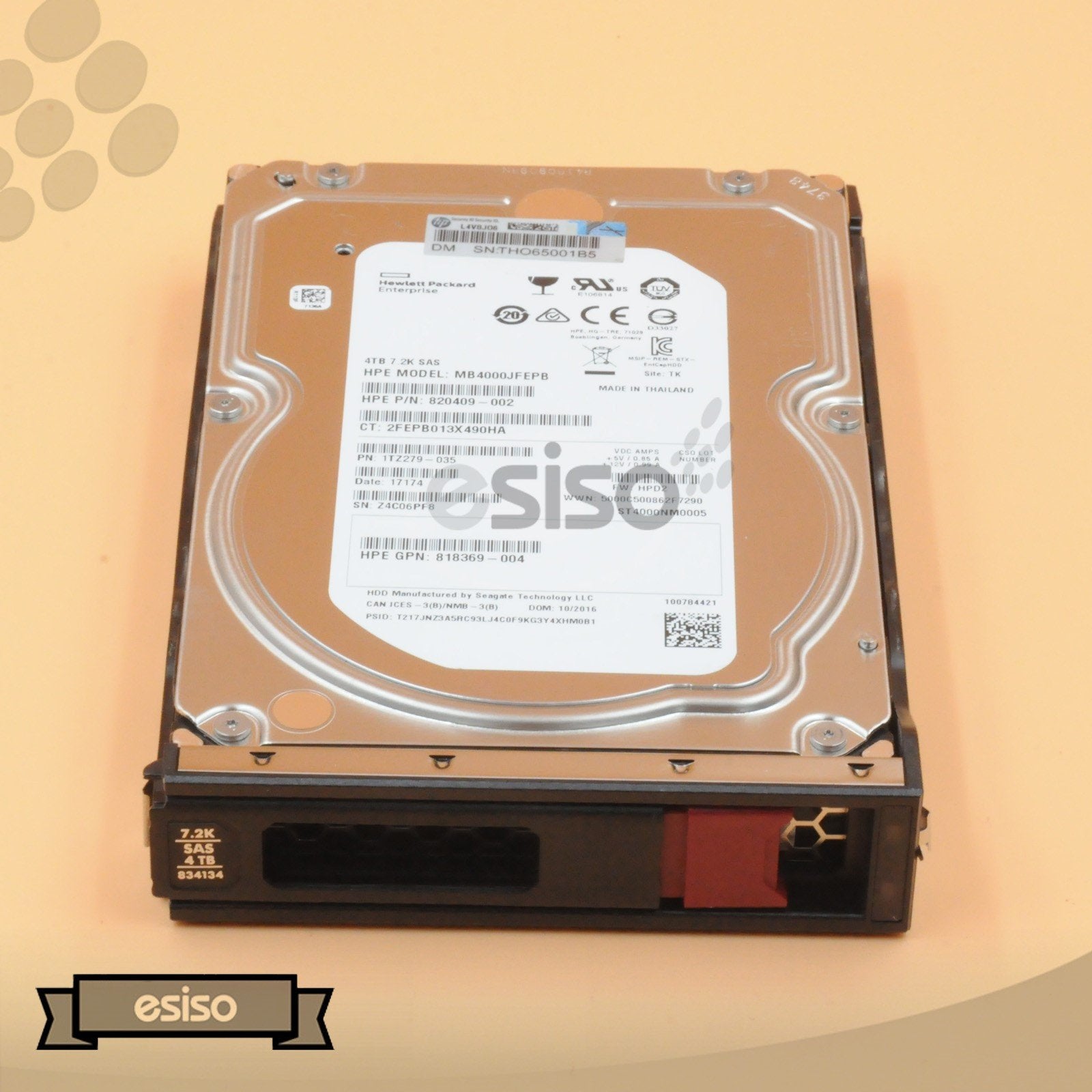 834134-001 833928-B21 ST4000NM0005 HPE 4TB 7.2K 12G LFF 3.5" SAS LPC HARD DRIVE