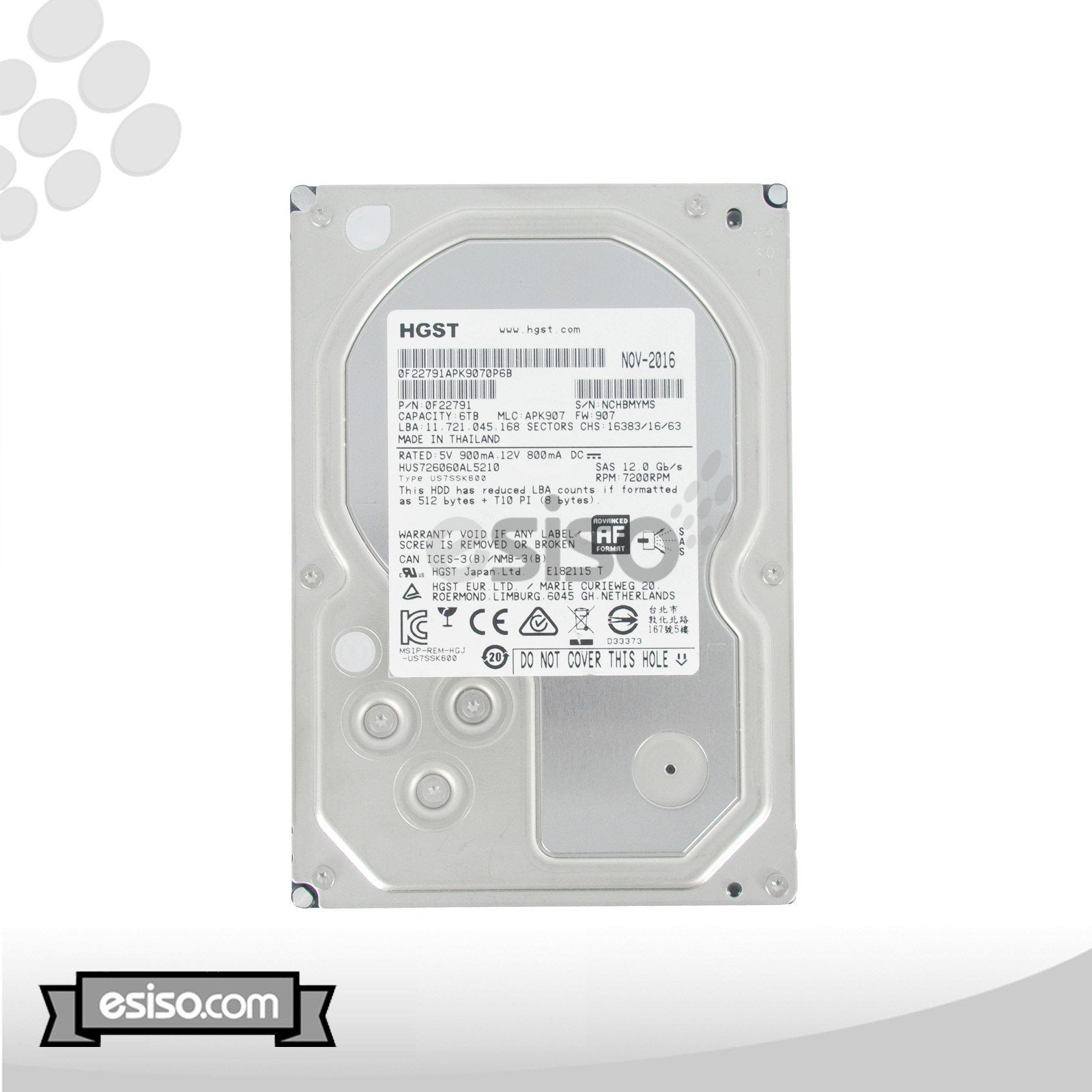 HUS726060AL5210 HGST 6TB 7.2K 12G LFF 3.5" SAS 512E ENTERPRISE HARD DRIVE