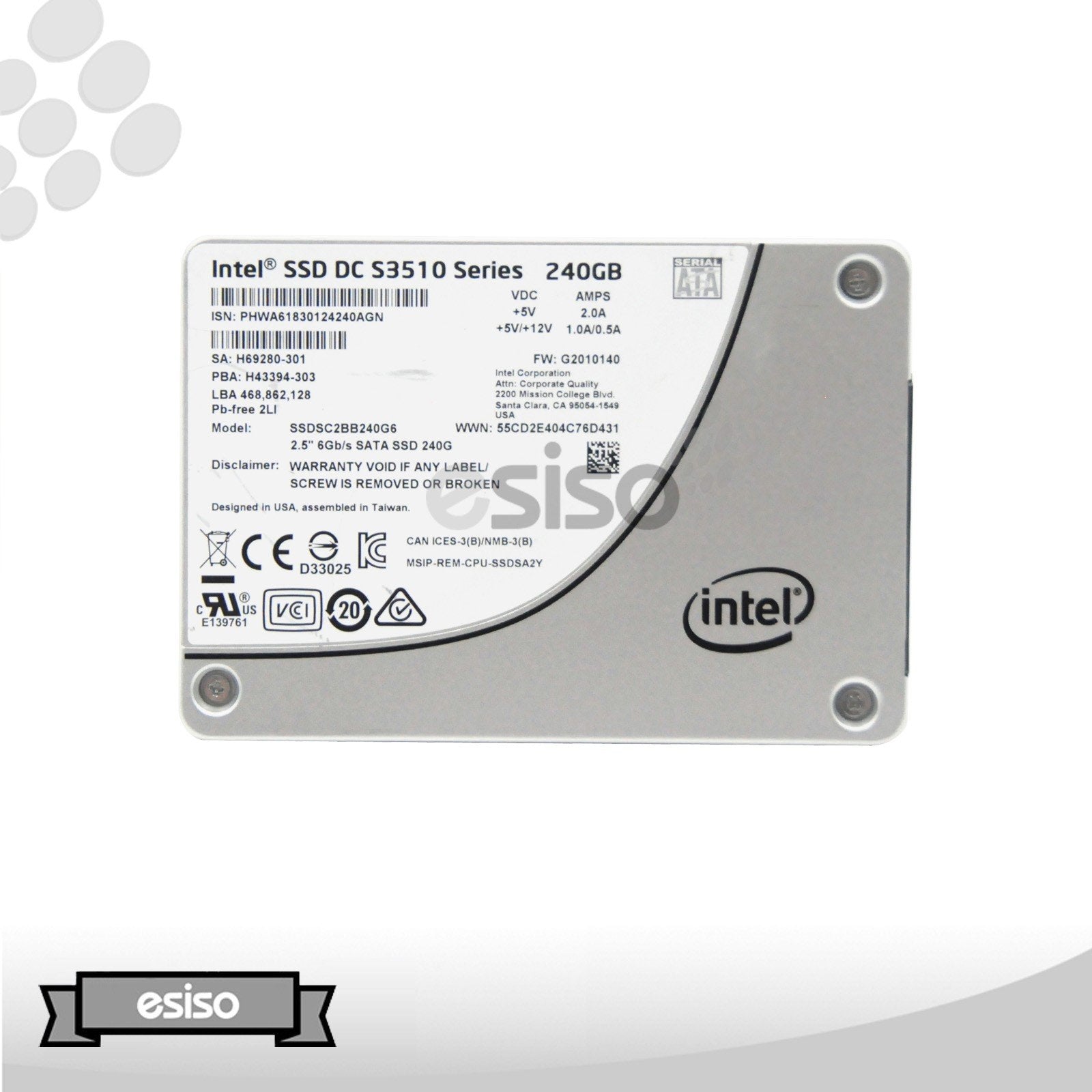 SSDSC2BB240G6 INTEL DC S3510 SERIES 240GB 6G SFF 2.5" SATA MLC SOLID STATE DRIVE