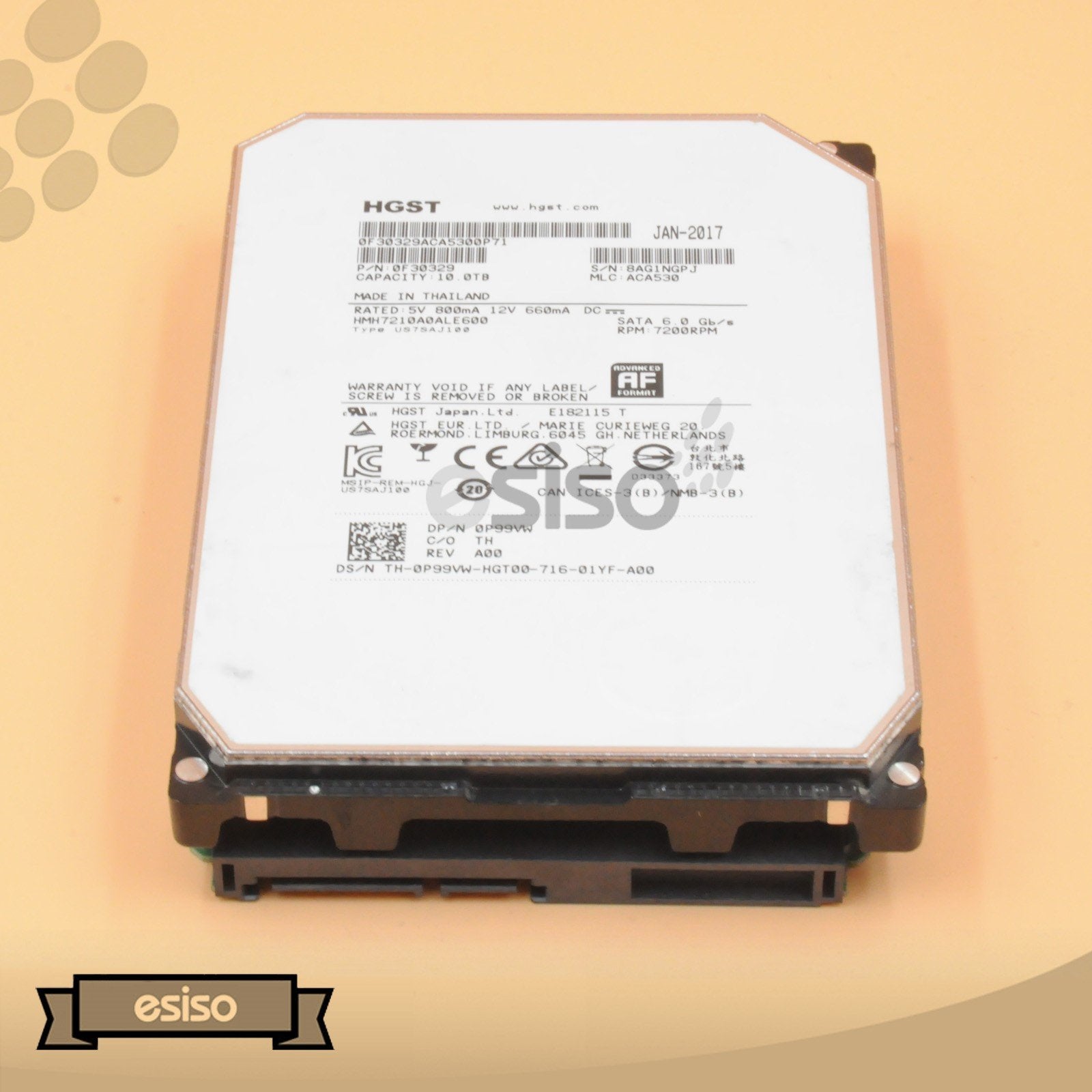 P99VW 0P99VW HMH7210A0ALE600 DELL 10TB 7.2K 6G LFF 3.5" SATA HA10 HDD W/O TRAY