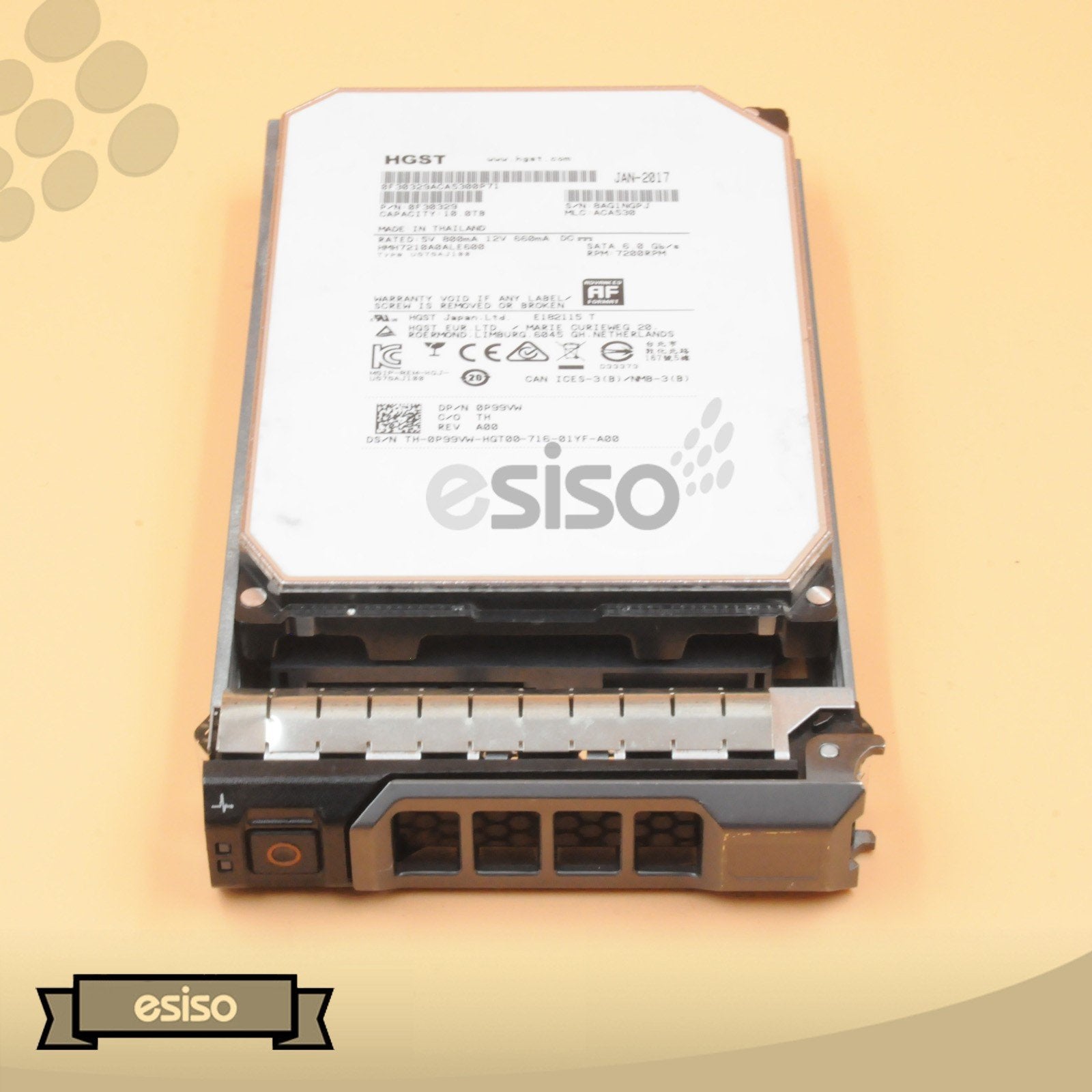 P99VW 0P99VW HMH7210A0ALE600 DELL 10TB 7.2K 6G 3.5" SATA HA10 HDD W/DELL TRAY