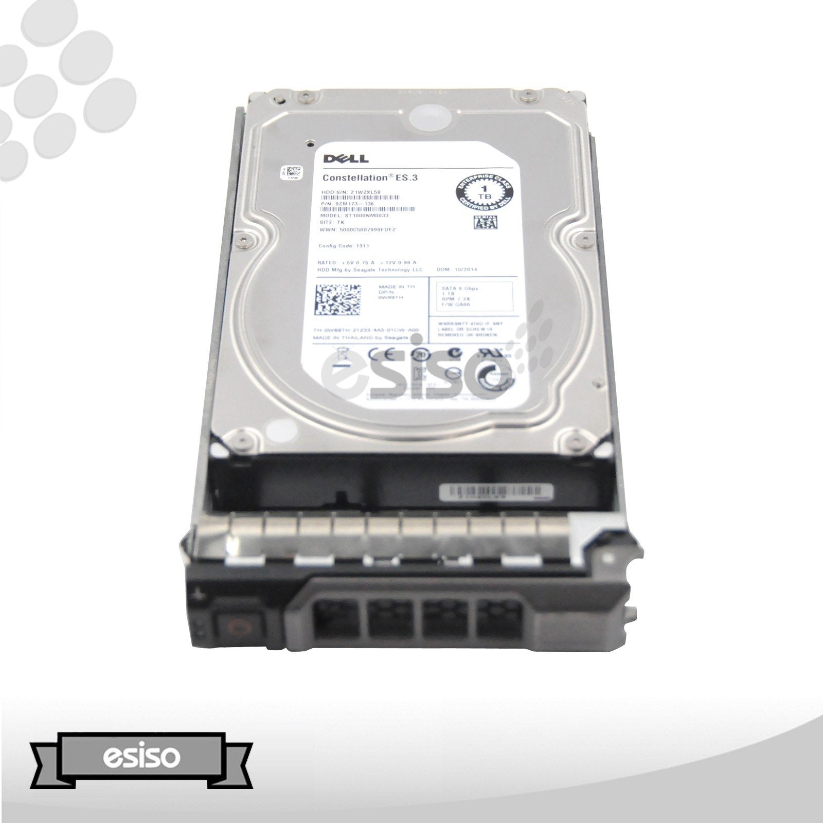 LOT OF 2 W69TH 0W69TH ST1000NM0033 DELL 1TB 7.2K 6G LFF 3.5" SATA HARD DRIVE W/TRAY