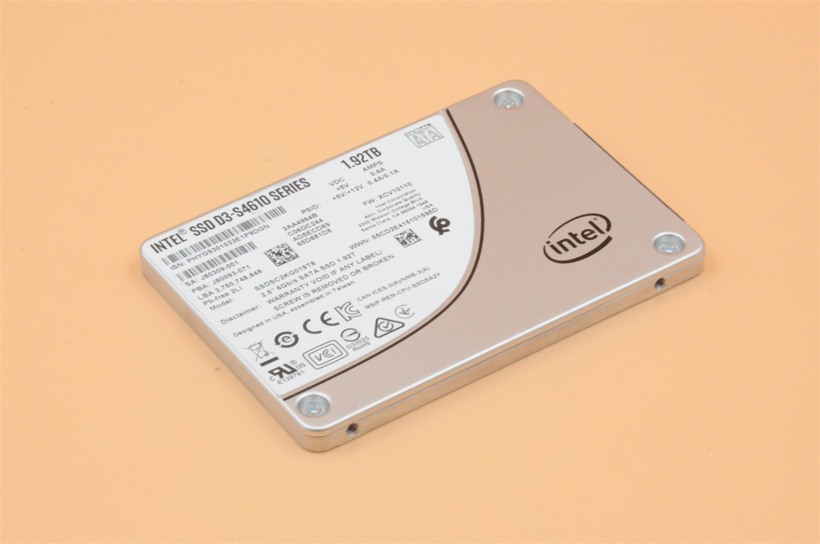 SSDSC2KG019T8 INTEL D3-S4610 SERIES 1.92TB 6G 2.5" SATA TLC SOLID STATE DRIVE