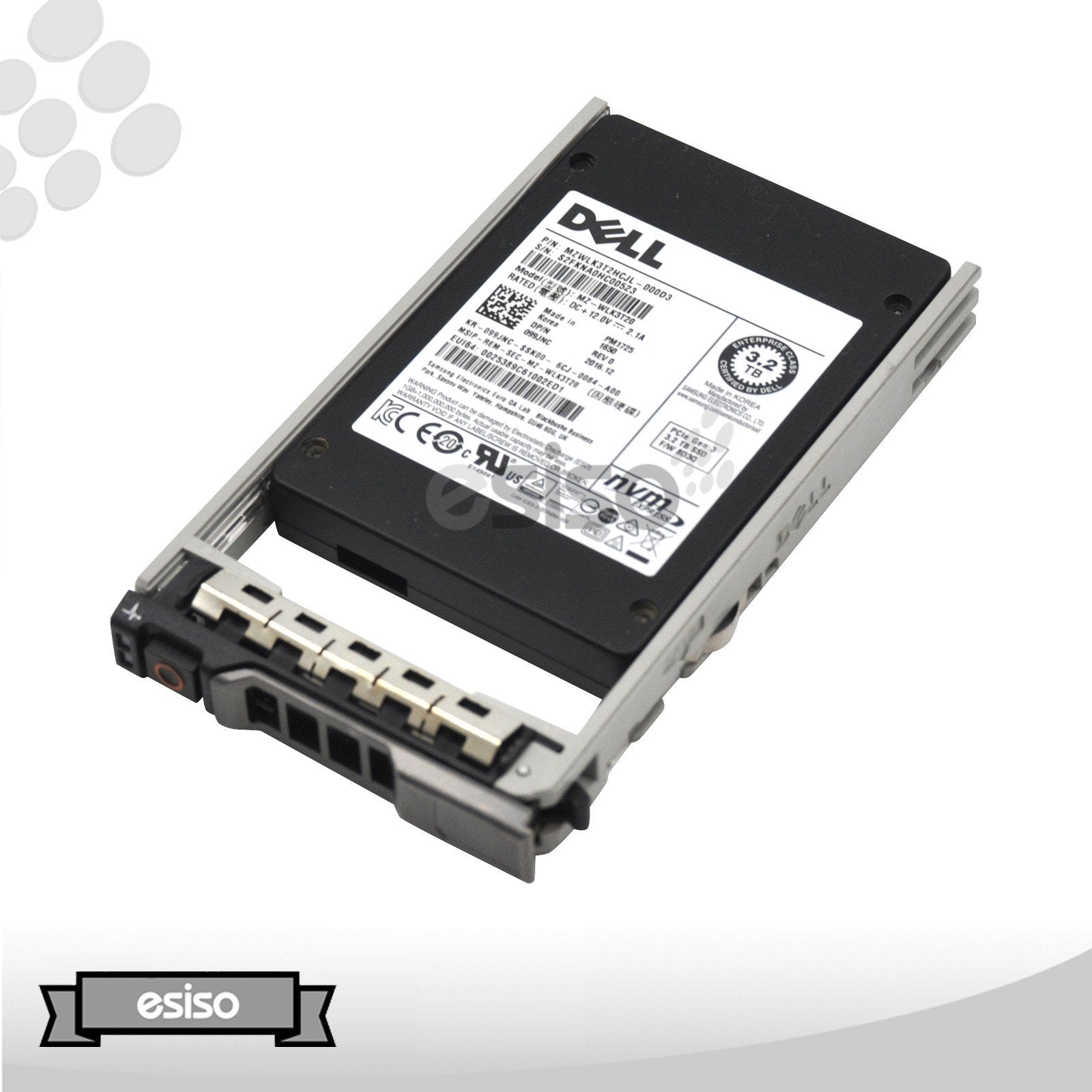 99JNC 099JNC MZ-WLK3T20 DELL 3.2TB 2.5" TLC NVME PCIE U.2 GEN 3 PM1725 SSD W/DELL TRAY