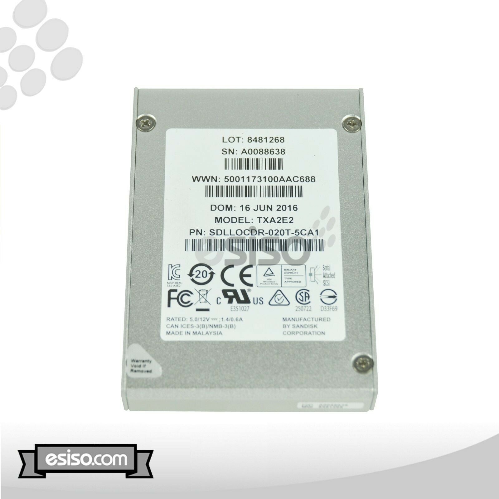 TXA2E2 SDLLOCDR-020T-5CA1 SanDisk Optimus Eco 2TB 2.5" 6G SAS Internal SSD
