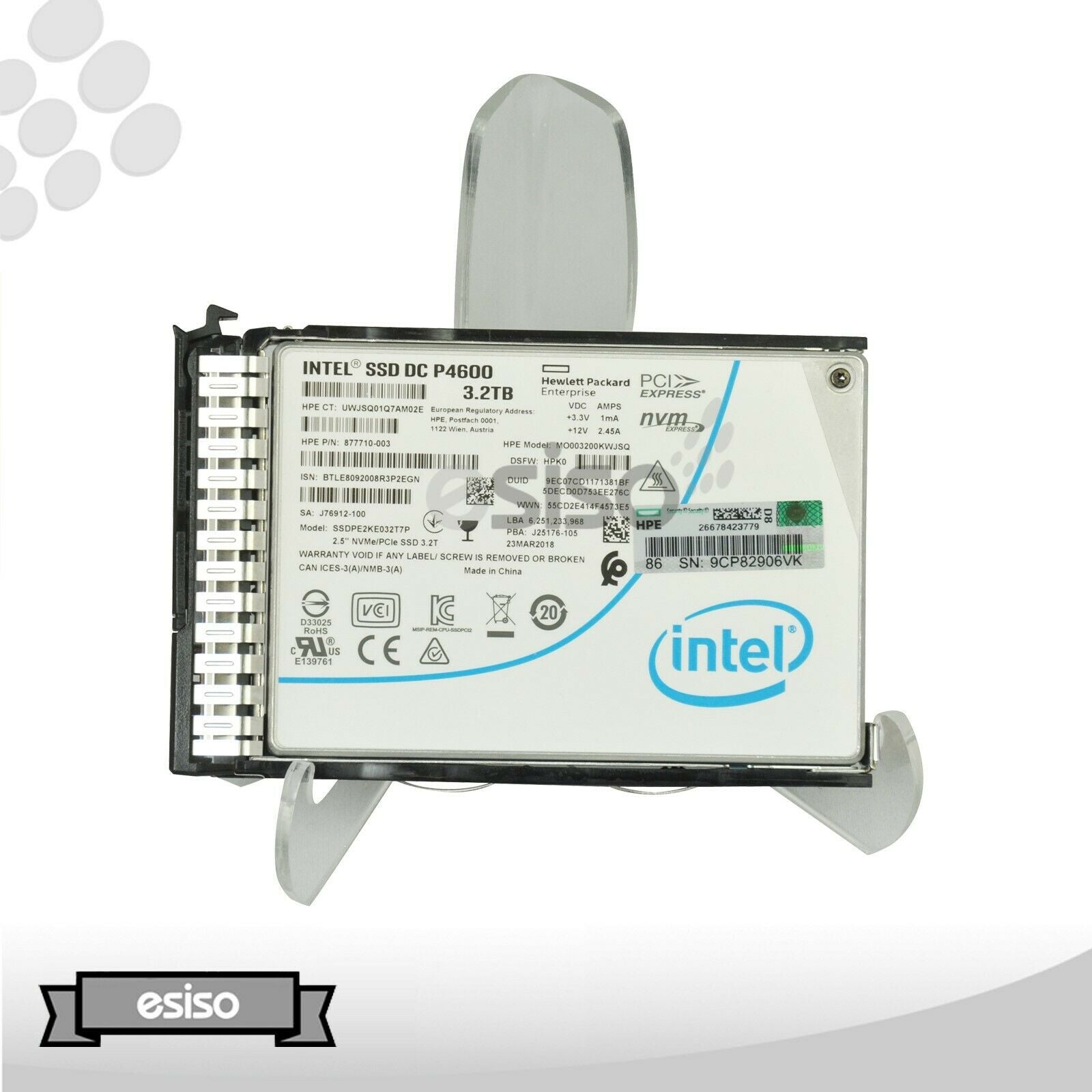 877998-B21 SSDPE2KE032T7P HPE 3.2TB NVMe PCIe MIXED USE SFF SCN 2.5" SSD GEN9/10