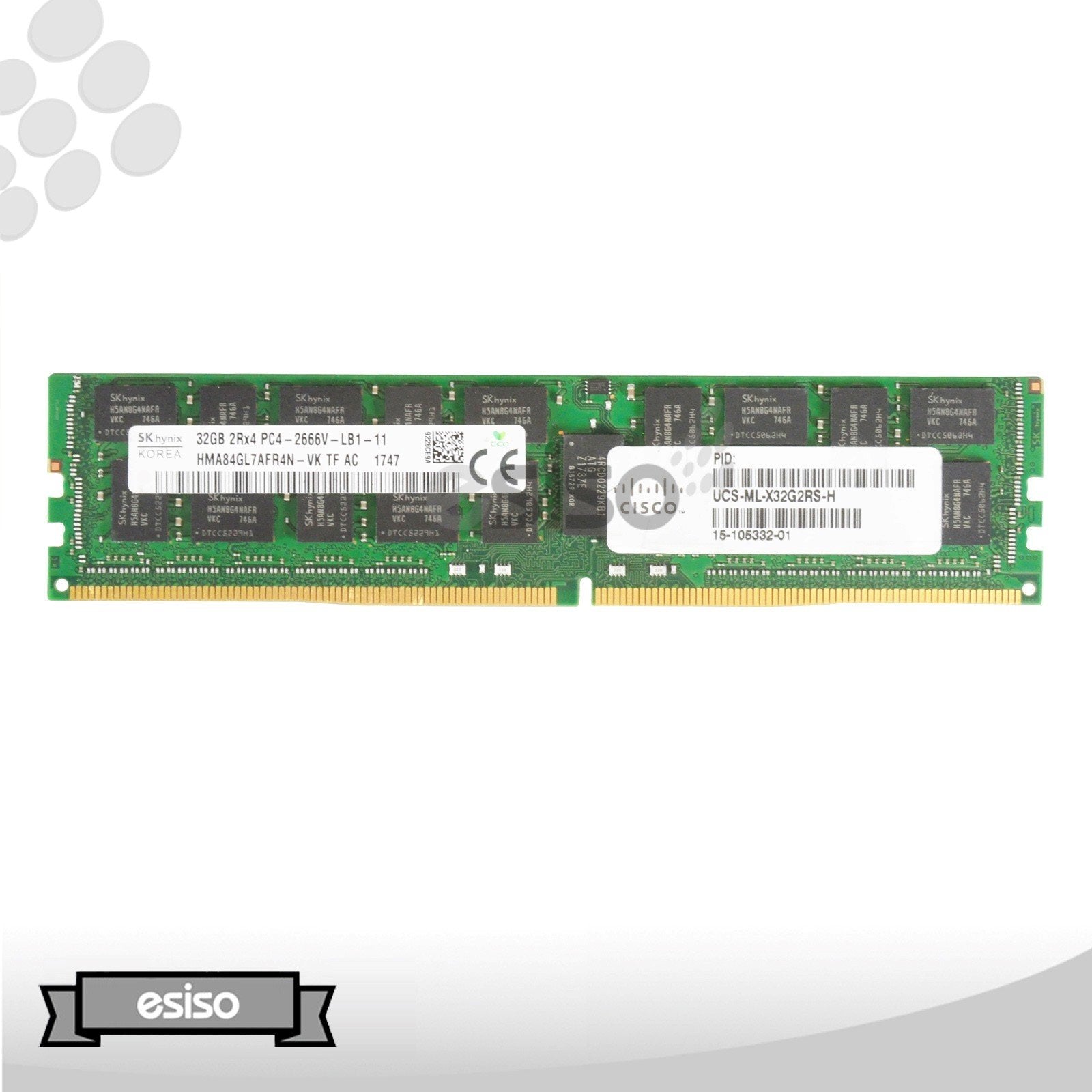 15-105332-01 UCS-ML-X32G2RS-H HMA84GL7AFR4N-VK CISCO 32GB 2RX4 PC4-2666V MEMORY (1x32GB)