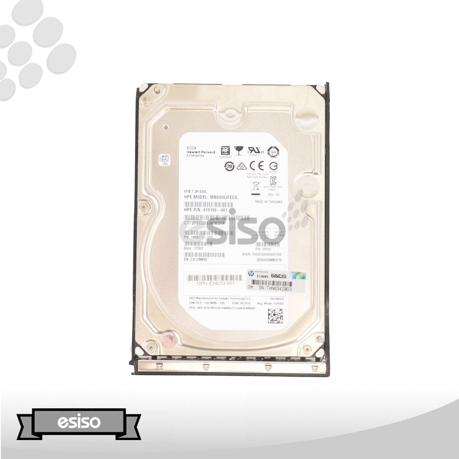 834132-001 834031-B21 MB8000JFECQ HPE 8TB 7.2K 12G LFF 3.5" SAS 512E HARD DRIVE