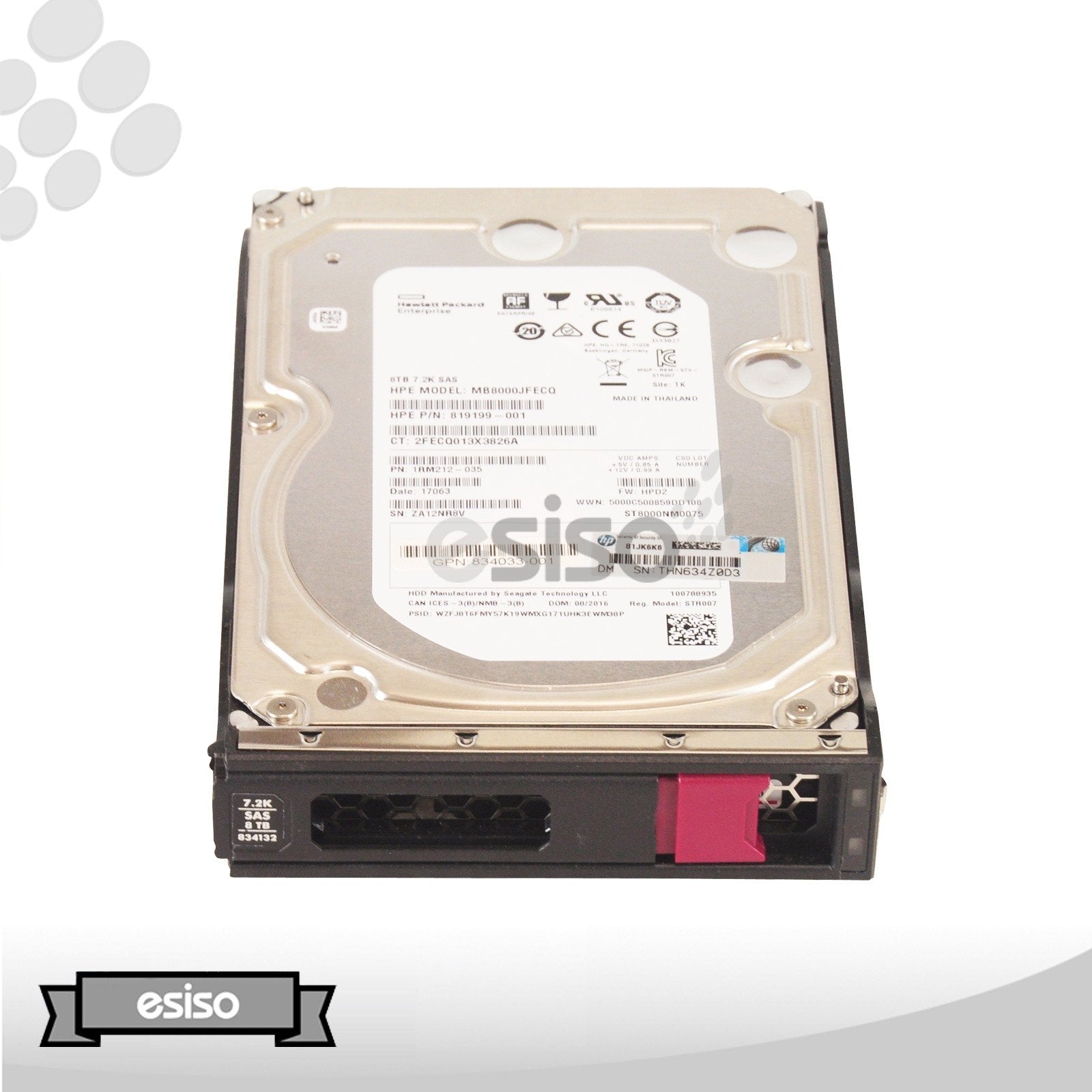 834132-001 834031-B21 MB8000JFECQ HPE 8TB 7.2K 12G LFF 3.5" SAS 512E HARD DRIVE