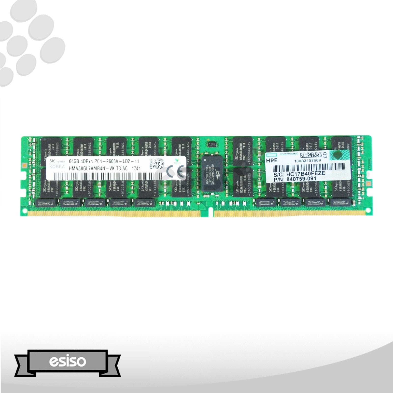 HMAA8GL7AMR4N-VK 840759-091 HPE 64GB 4DRX4 PC4-2666V-L MEMORY MODULE (1X64GB)