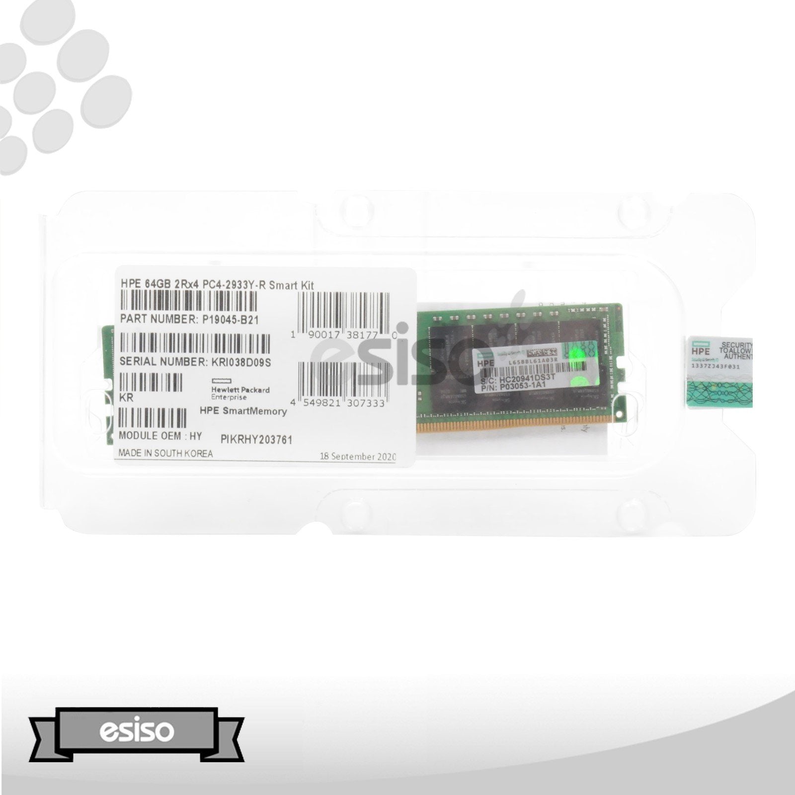 NEW P19045-B21 P19250-001 P03053-1A1 HPE 64GB 2RX4 PC4-2933Y DDR4 1.2V MEMORY (1x64GB)